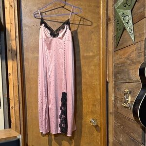 Victoria's Secret Pink Satin Chemise with Black Lace